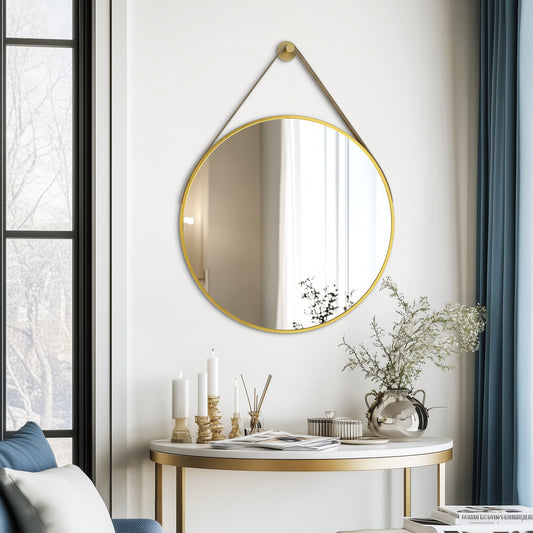 Gold Round Mirror With Hanging Rope For Living Room, Bedroom, Entryway