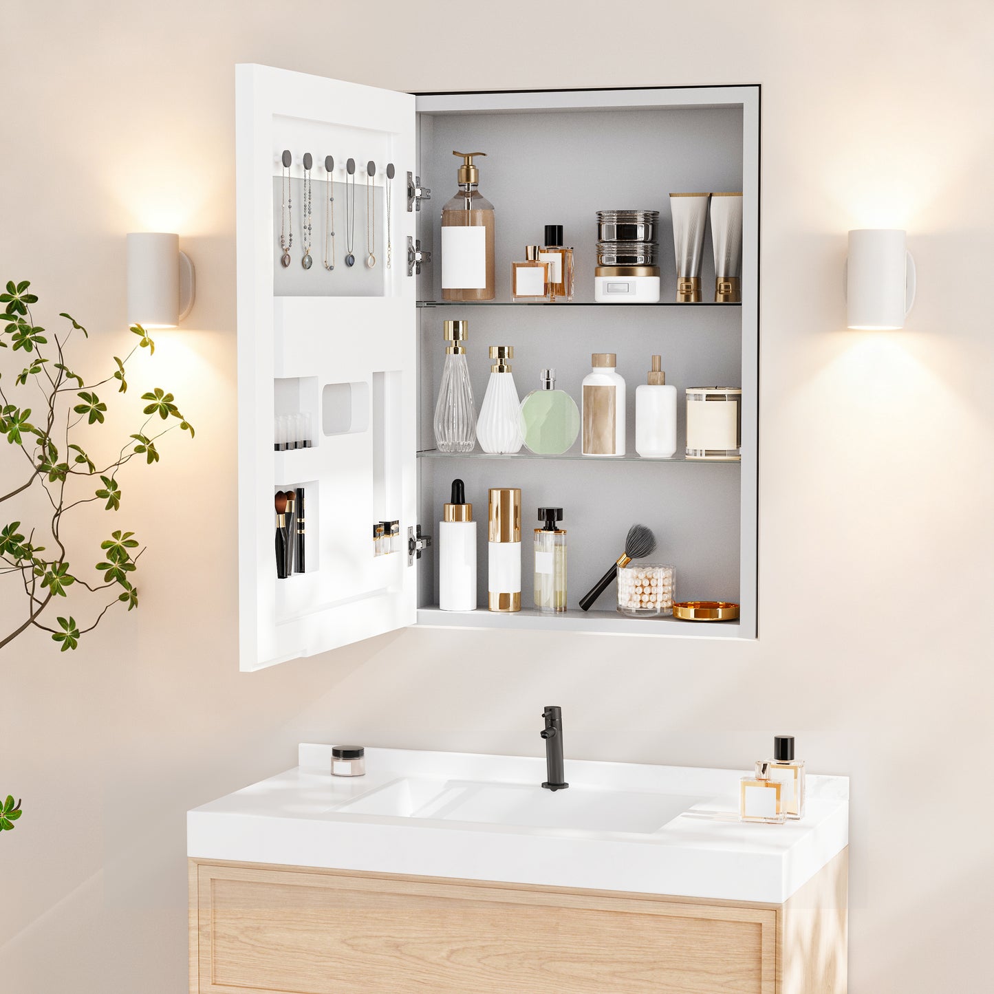 LUVODI 20x28" Bathroom Mirror Cabinet w/ Door Storage & Adjustable Shelves