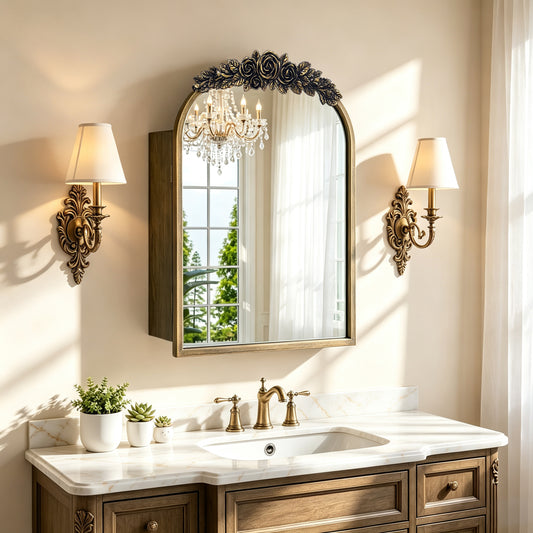 Wall Vintage Mirror Cabinet, Arched Mirror Cabinet for Bathroom