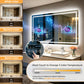 LUVODI LED Bluetooth Bathroom Mirror with Display, Rectangular Lighted Bathroom Mirror with Tempered Glass, Frontlit and Backlit Vanity Mirror