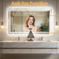 LUVODI LED Bluetooth Bathroom Mirror with Display, Rectangular Lighted Bathroom Mirror with Tempered Glass, Frontlit and Backlit Vanity Mirror