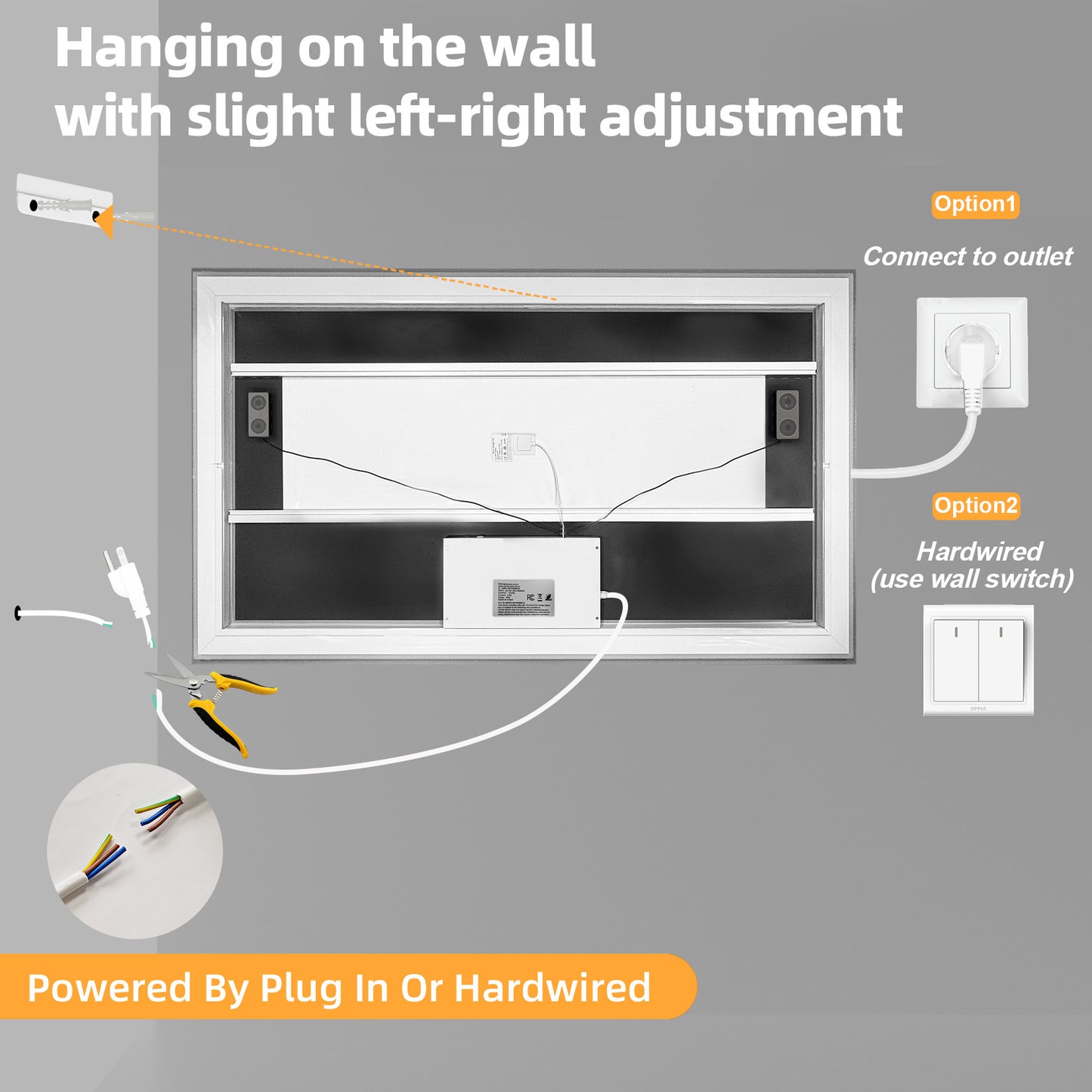LUVODI LED Bluetooth Bathroom Mirror with Display, Rectangular Lighted Bathroom Mirror with Tempered Glass, Frontlit and Backlit Vanity Mirror