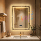 LUVODI LED Bluetooth Bathroom Mirror with Display, Rectangular Lighted Bathroom Mirror with Tempered Glass, Frontlit and Backlit Vanity Mirror
