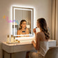 LUVODI LED Bluetooth Bathroom Mirror with Display, Rectangular Lighted Bathroom Mirror with Tempered Glass, Frontlit and Backlit Vanity Mirror
