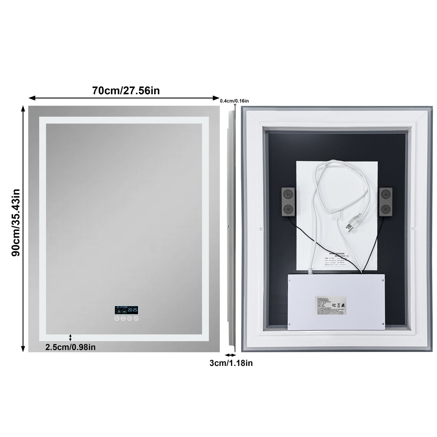 LUVODI LED Bluetooth Bathroom Mirror with Display, Rectangular Lighted Bathroom Mirror with Tempered Glass, Frontlit and Backlit Vanity Mirror