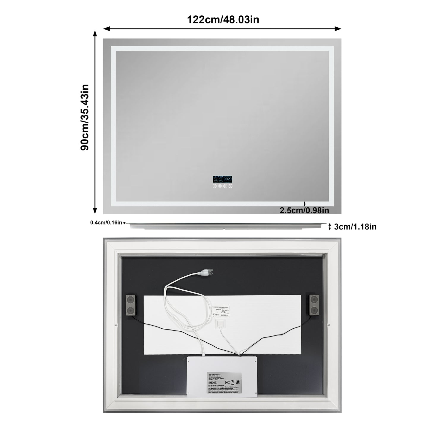 LUVODI LED Bluetooth Bathroom Mirror with Display, Rectangular Lighted Bathroom Mirror with Tempered Glass, Frontlit and Backlit Vanity Mirror