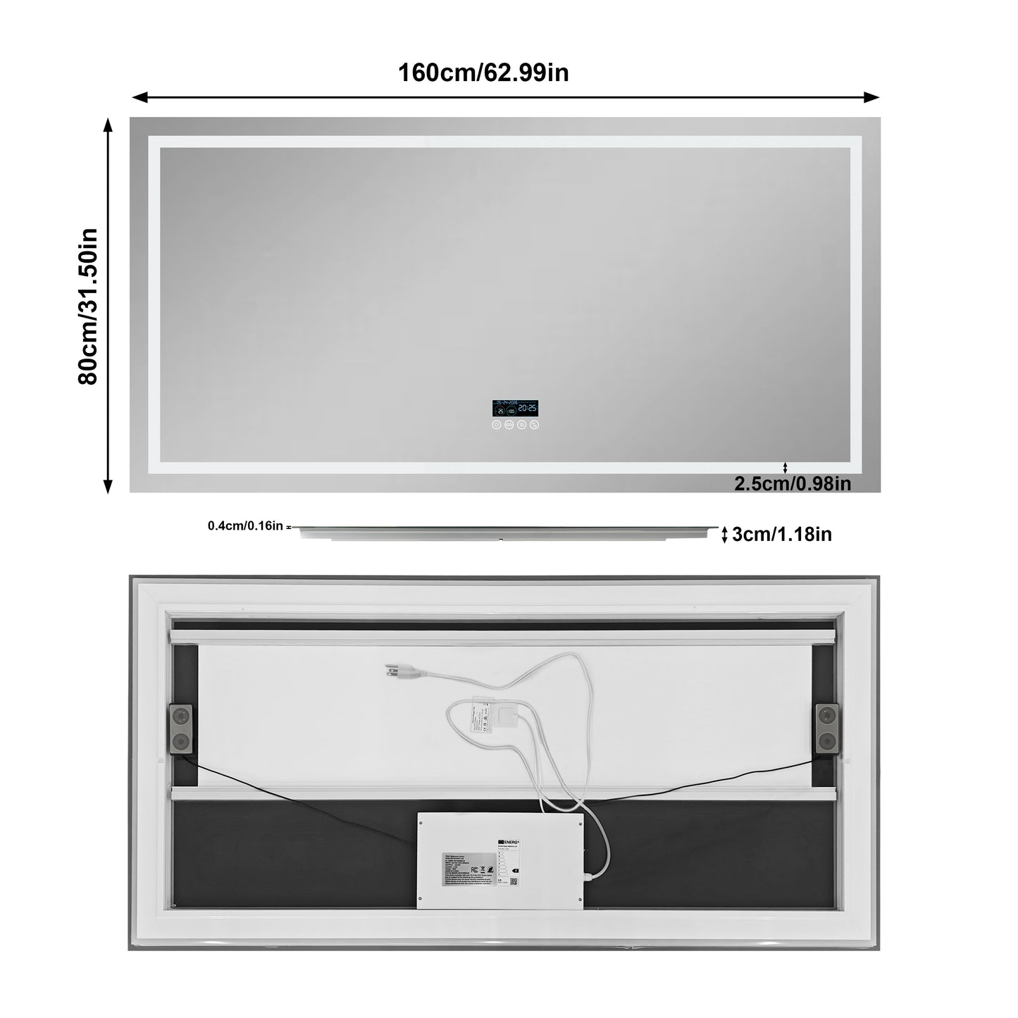 LUVODI LED Bluetooth Bathroom Mirror with Display, Rectangular Lighted Bathroom Mirror with Tempered Glass, Frontlit and Backlit Vanity Mirror