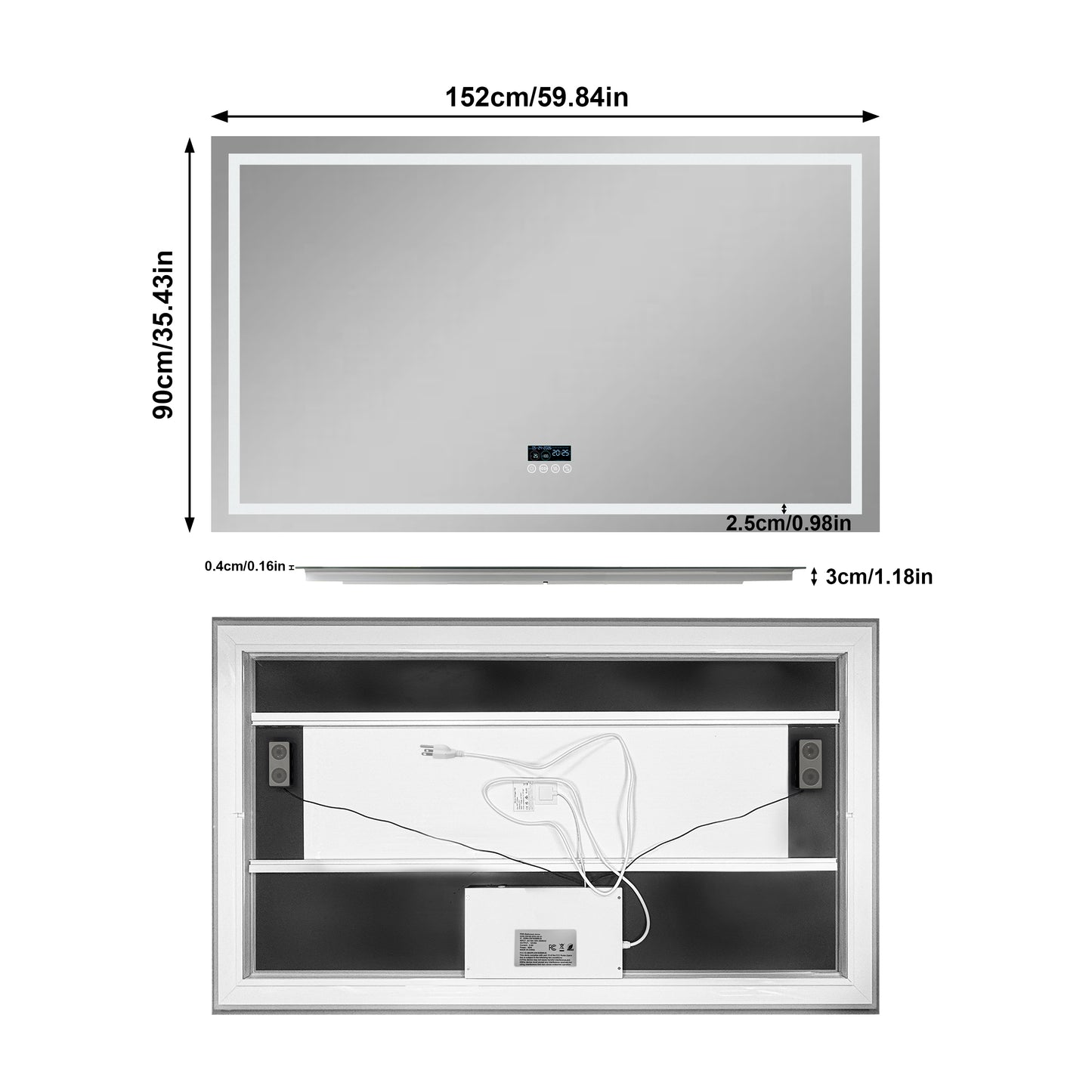 LUVODI LED Bluetooth Bathroom Mirror with Display, Rectangular Lighted Bathroom Mirror with Tempered Glass, Frontlit and Backlit Vanity Mirror