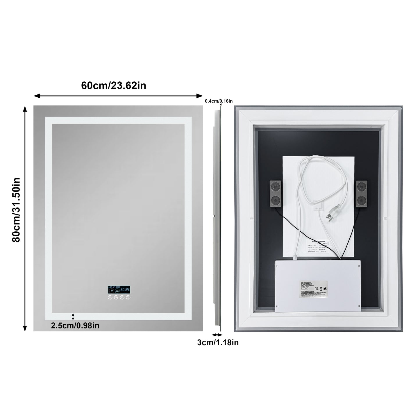 LUVODI LED Bluetooth Bathroom Mirror with Display, Rectangular Lighted Bathroom Mirror with Tempered Glass, Frontlit and Backlit Vanity Mirror