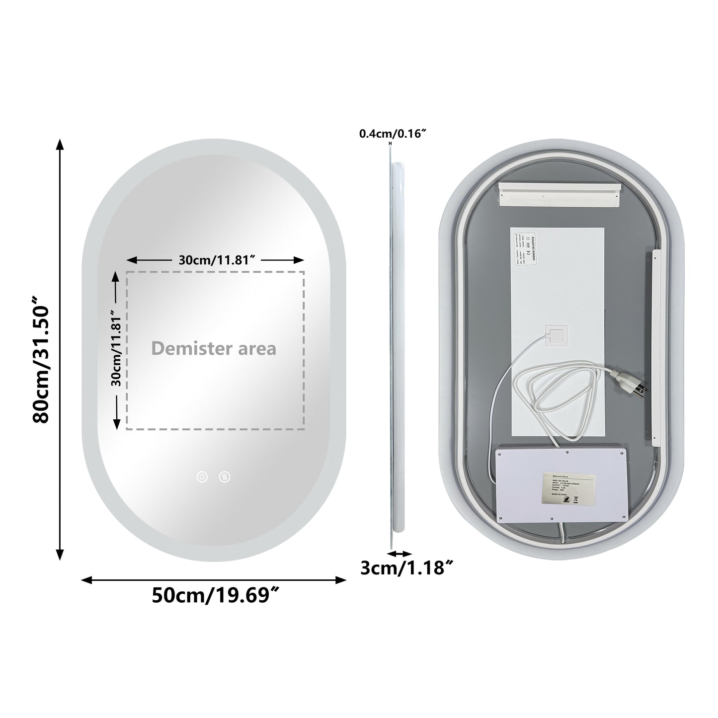 LUVODI Long Oval LED Bathroom Mirror, Tempered Glass Front Lit Vanity Mirror (2 Buttons)