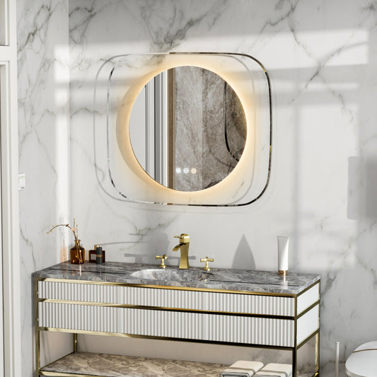 LUVODI Innovative Lighted Bathroom Mirror with Backlit Clear Glass Frame for Charming Lighting Effects( No Plug)