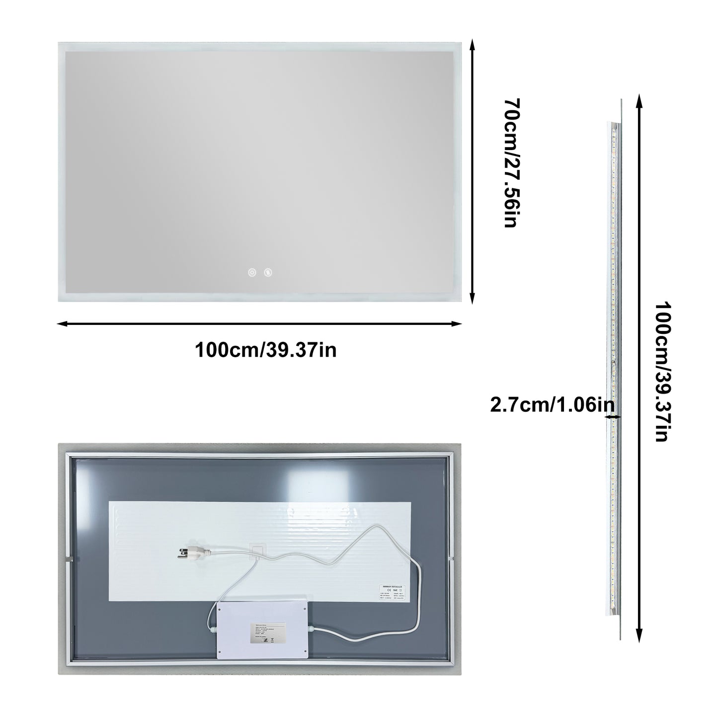LUVODI Rectangular LED Bathroom Mirror with Defogger, Front-Lit Wall Mounted Vanity Mirror