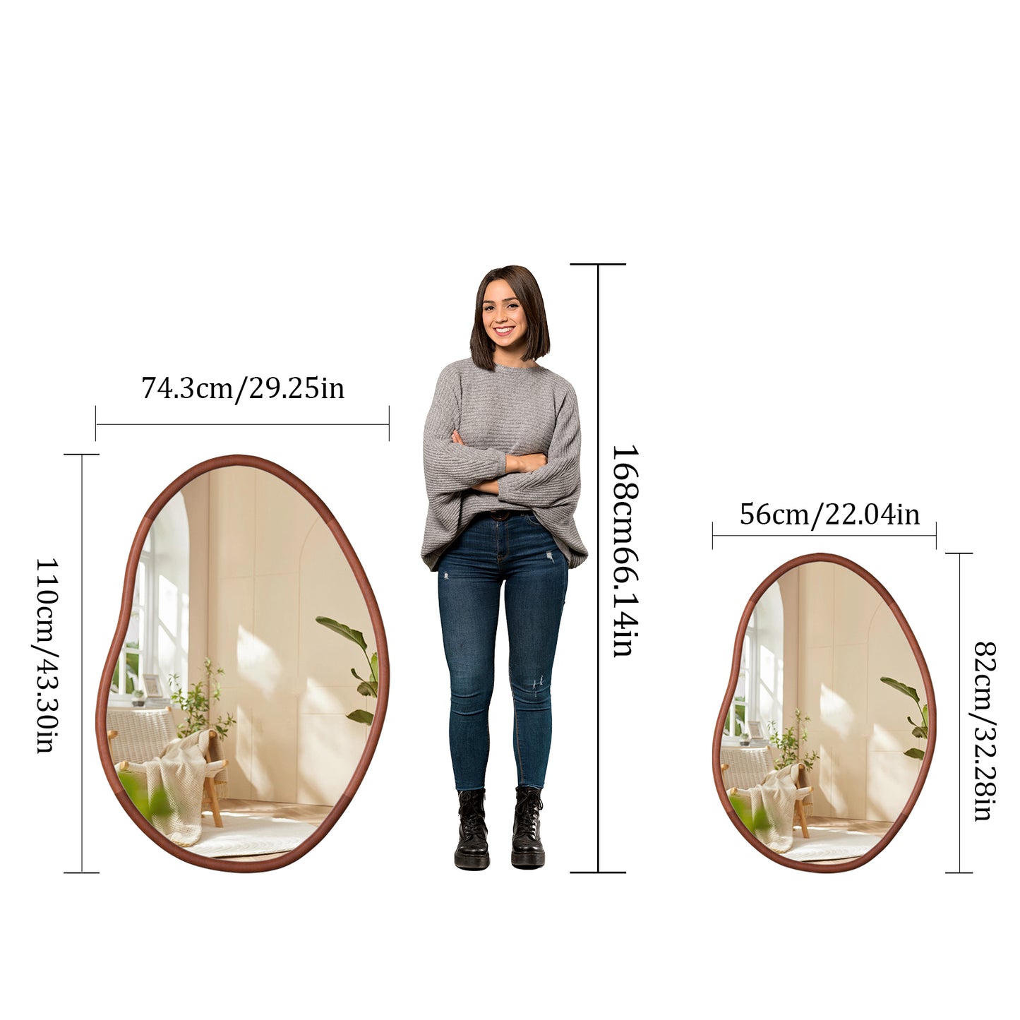 Mid Century Asymmetrical Wall Mirror Wood Frame Irregular Wall Mirror