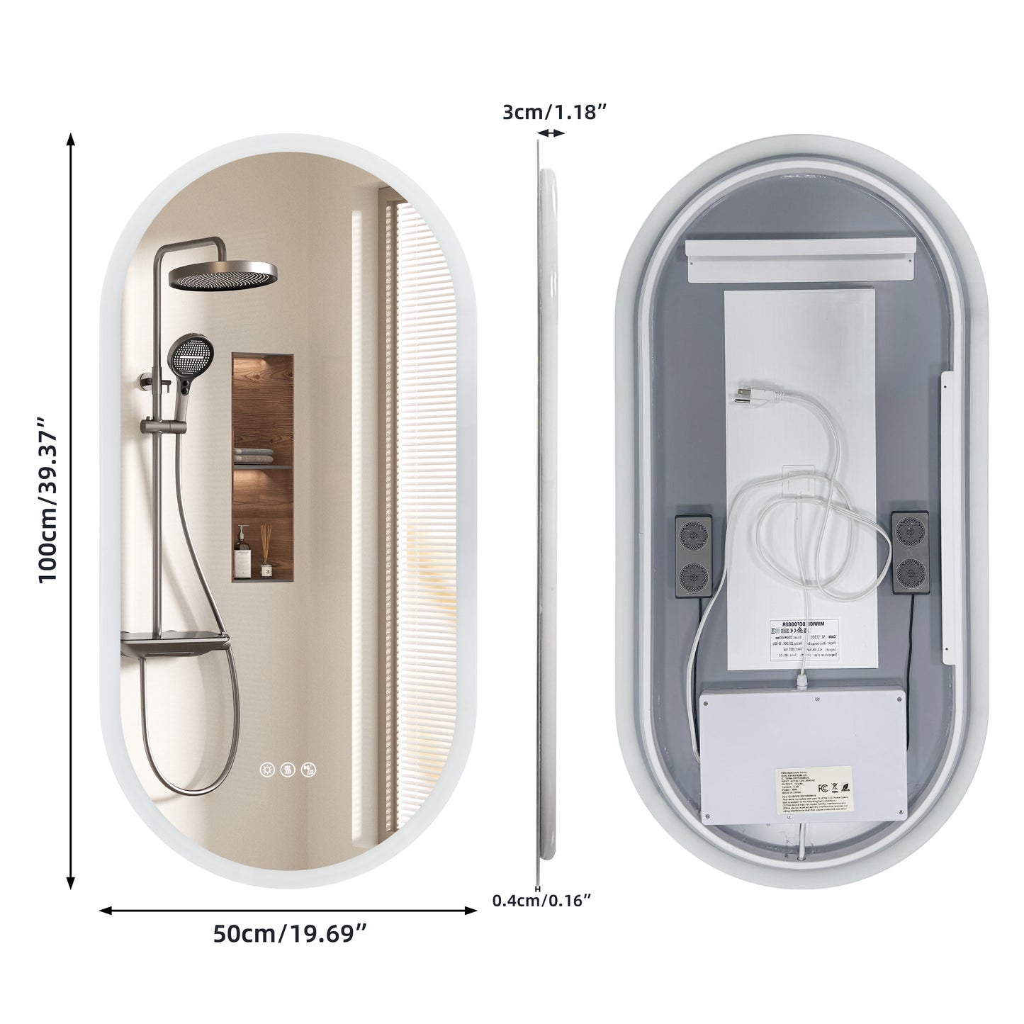Espejo de baño ovalado con luz LED y Bluetooth LUVODI, espejo de tocador de pared (sin pantalla)