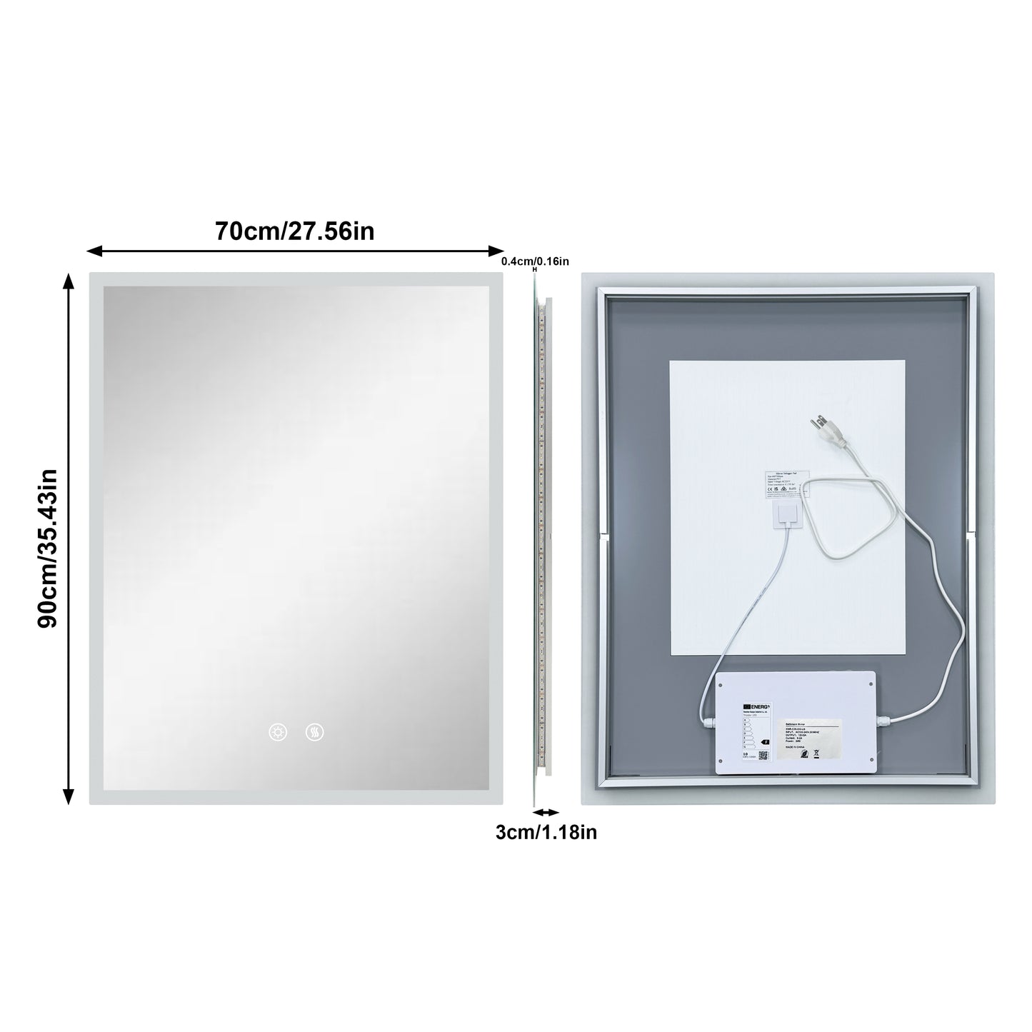 LUVODI 28x36” Rectangular LED Bathroom Mirror Tempered Glass Bathroom Mirror With Light