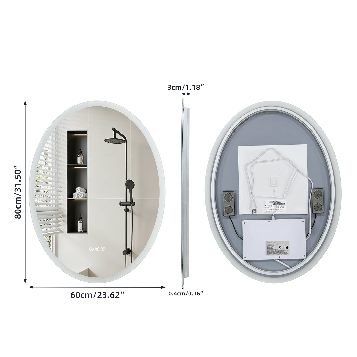 Espejo de baño LED con Bluetooth y altavoces LUVODI, antivaho e iluminado, 23,6 x 31,5 pulgadas