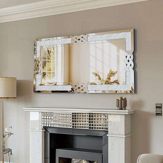 Large Crystal Crush Diamond Mirror for Wall Decor for for Living Room Bedroom Entryway