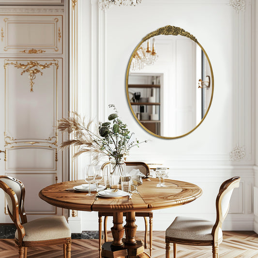 Oval Mirror with Rose Antique Gold Frame 23.6x31.6 Inch